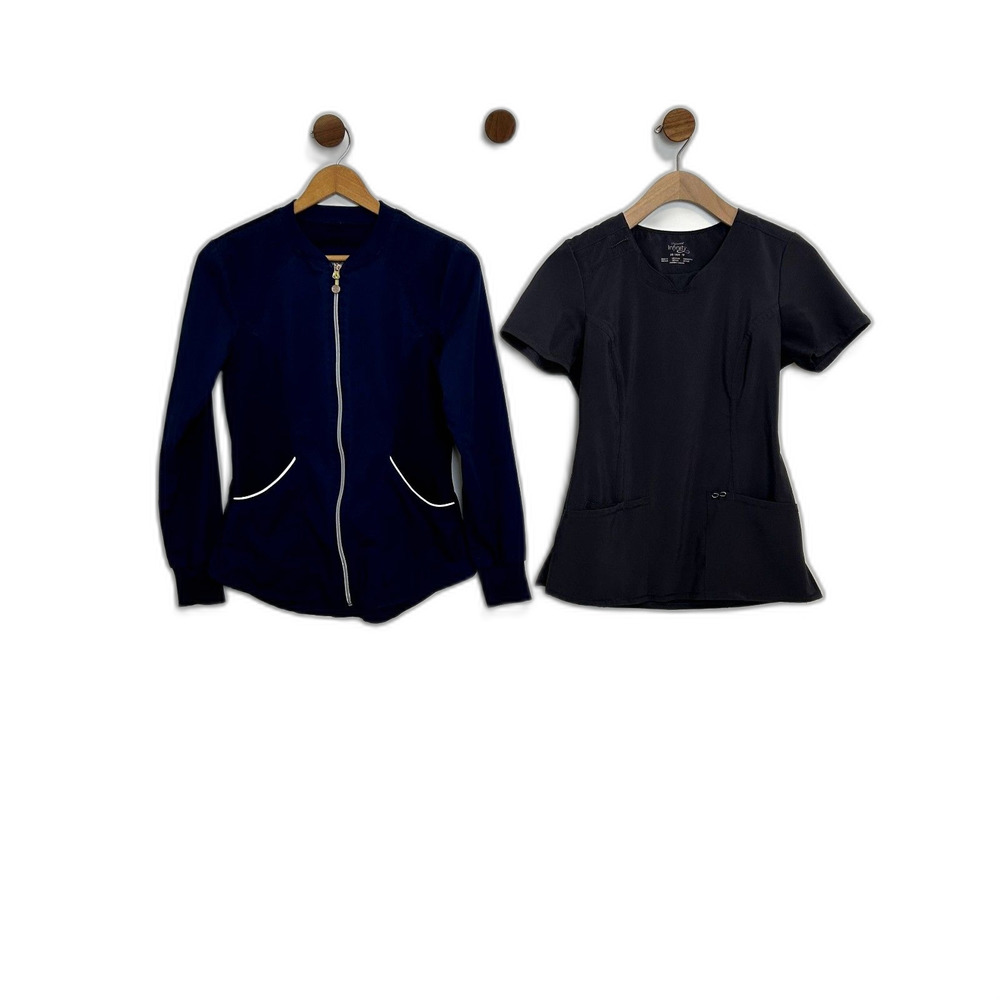 2 Pc. Cherokee Infinity Scrub Top XS Short Sleeve & Luxe Long Sleeve Jacket